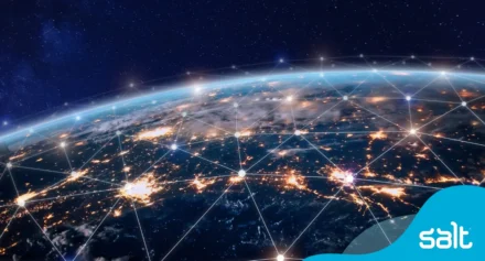 Earth from space with global networking lines connecting locations