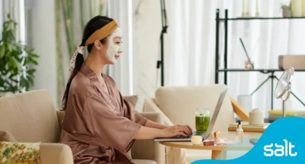 Woman practicing self care while working from home