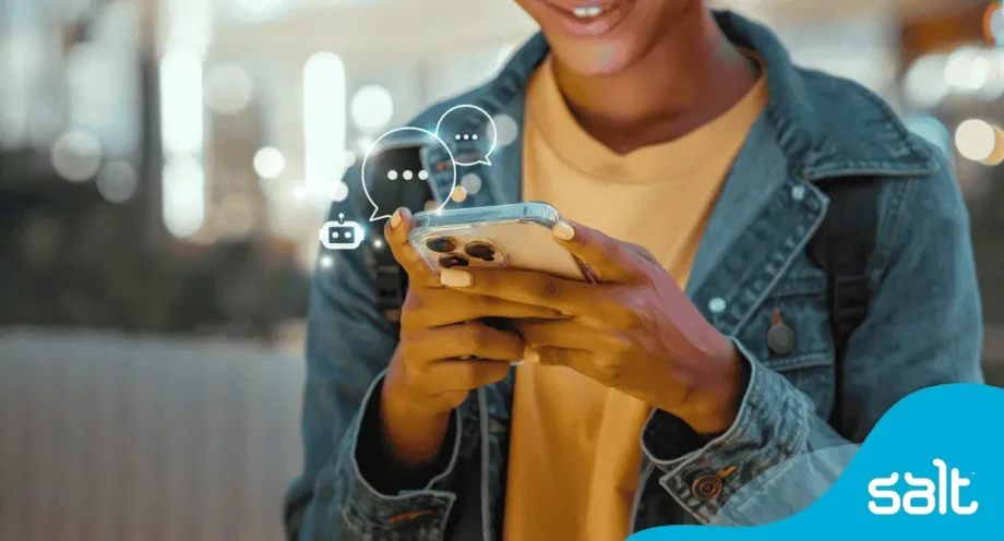 A person holding a phone using AI