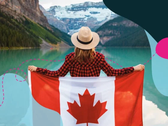 Woman holding Canadian flag
