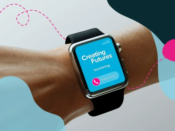 Smartwatch with an incoming call from "Creating Futures"