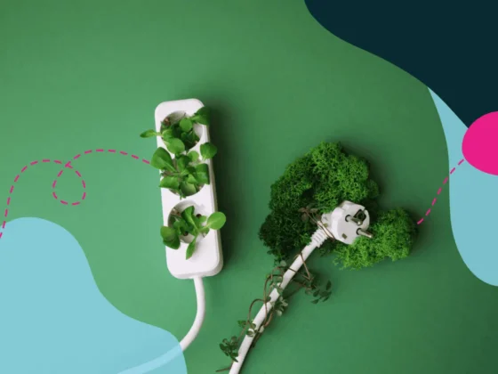 White power cable with plants tangled on to it, symbolising sustainability